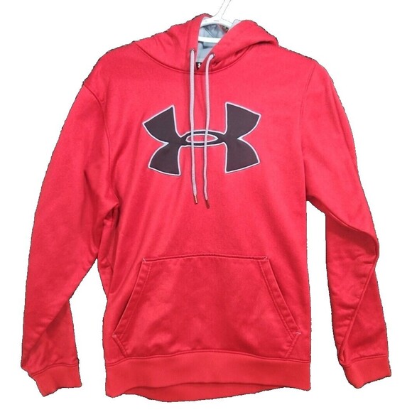Under Armour Women's Red Long Sleeve Big Logo Drawstring Hoodie Sz Small P - Picture 1 of 10